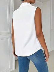 INAWLY Elegant Fitted Collar Studded Sleeveless Casual/Work Shirt For Women