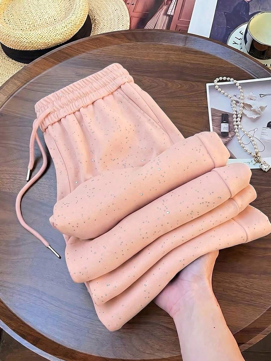 Ležerne široke pantalone ravnih nogavica sa elastičnim strukom, dezen zvezdanog neba