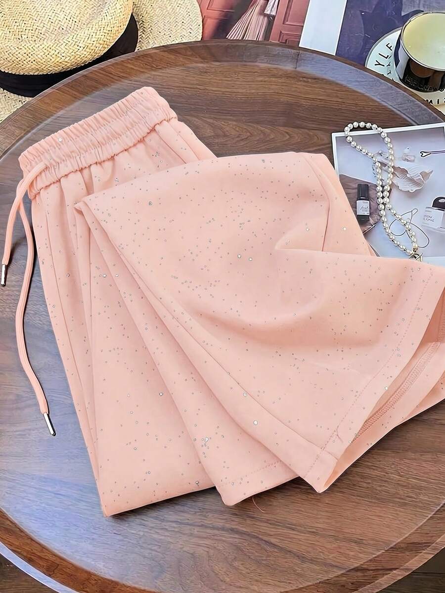 Ležerne široke pantalone ravnih nogavica sa elastičnim strukom, dezen zvezdanog neba