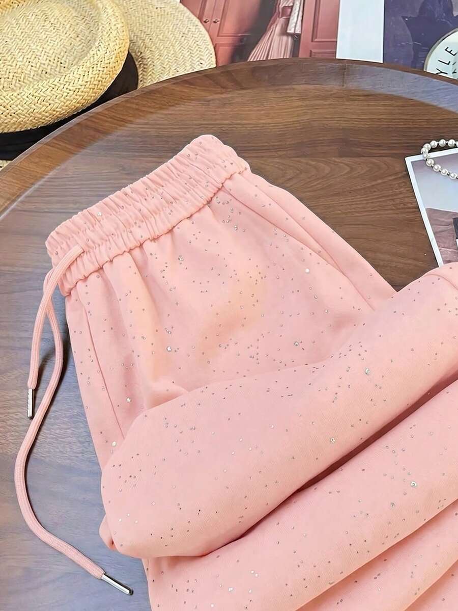 Ležerne široke pantalone ravnih nogavica sa elastičnim strukom, dezen zvezdanog neba