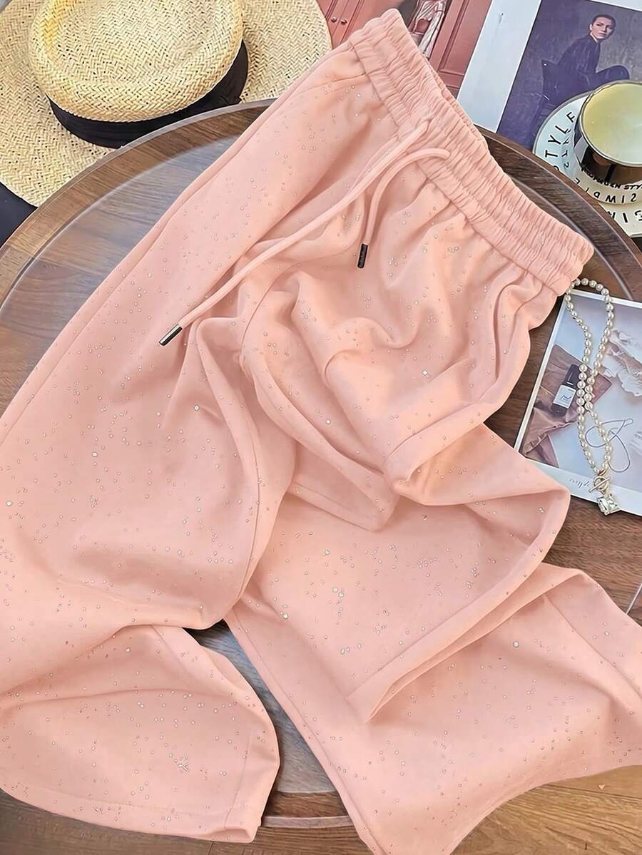 Ležerne široke pantalone ravnih nogavica sa elastičnim strukom, dezen zvezdanog neba