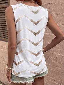 EMERY ROSE Women's Spring/Summer New Arrival Polka Dot & Asymmetrical Stripe Print U-Neck Casual Versatile Tank Top