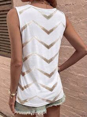 EMERY ROSE Women's Spring/Summer New Arrival Polka Dot & Asymmetrical Stripe Print U-Neck Casual Versatile Tank Top