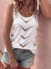 EMERY ROSE Women's Spring/Summer New Arrival Polka Dot & Asymmetrical Stripe Print U-Neck Casual Versatile Tank Top
