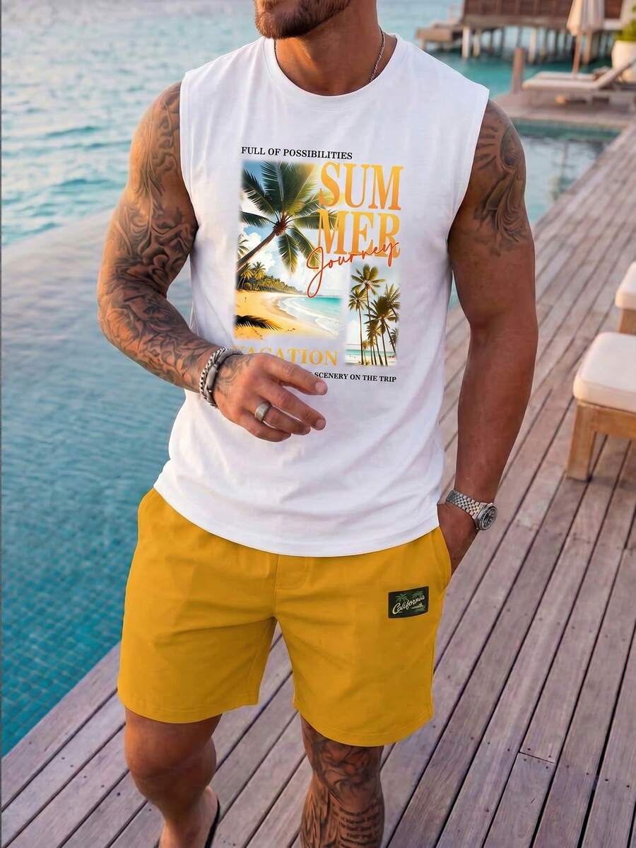 Muški set sa uskim majlicom  i šorts standardne veličine, letnji set za plažu
