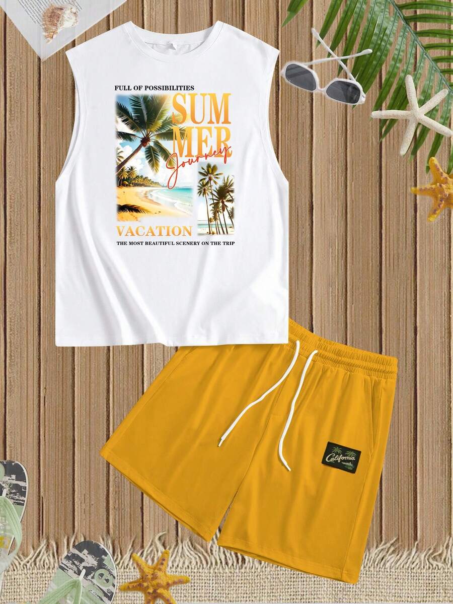 Muški set sa uskim majlicom  i šorts standardne veličine, letnji set za plažu