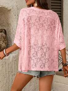 SHEIN LUNE Women's Casual Boho Loose Fit Basic Short Sleeve T-Shirt For Home Wear, Summer,Casual,Pink Floral Top,Summer Top Holiday Vacation