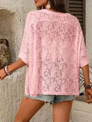 SHEIN LUNE Women's Casual Boho Loose Fit Basic Short Sleeve T-Shirt For Home Wear, Summer,Casual,Pink Floral Top,Summer Top Holiday Vacation