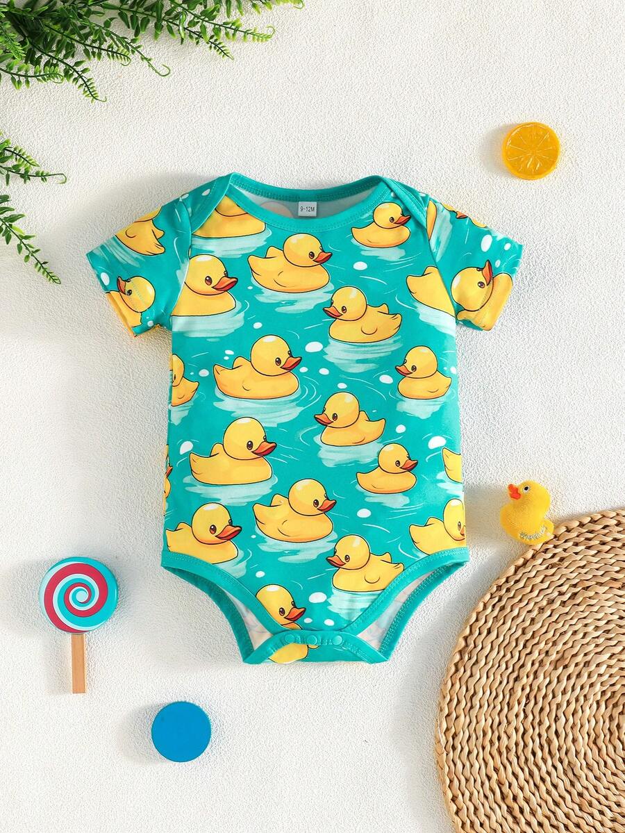 3 kom/set bebi body majice sa slatkim printom patke, udobne i lake za oblačenje, kratkih rukava