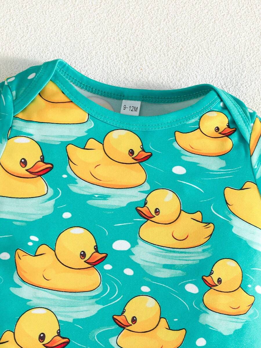 3 kom/set bebi body majice sa slatkim printom patke, udobne i lake za oblačenje, kratkih rukava