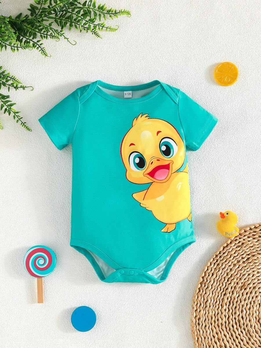 3 kom/set bebi body majice sa slatkim printom patke, udobne i lake za oblačenje, kratkih rukava