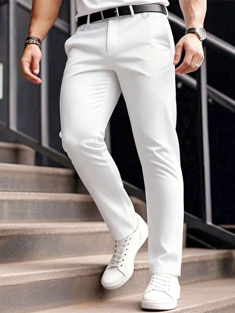 Muške formalne pantalone jednobojne sa kosim džepovima, bez kaiša