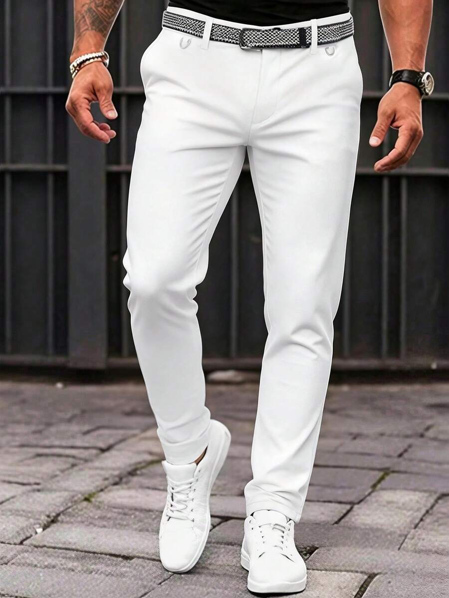 Muške formalne pantalone jednobojne sa kosim džepovima, bez kaiša
