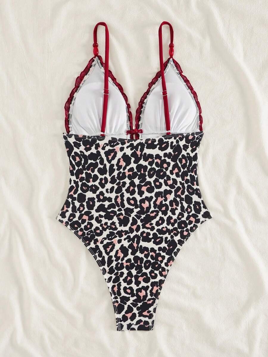 Ruffle Trim Jednodelni Kupaći Kostim Bikini