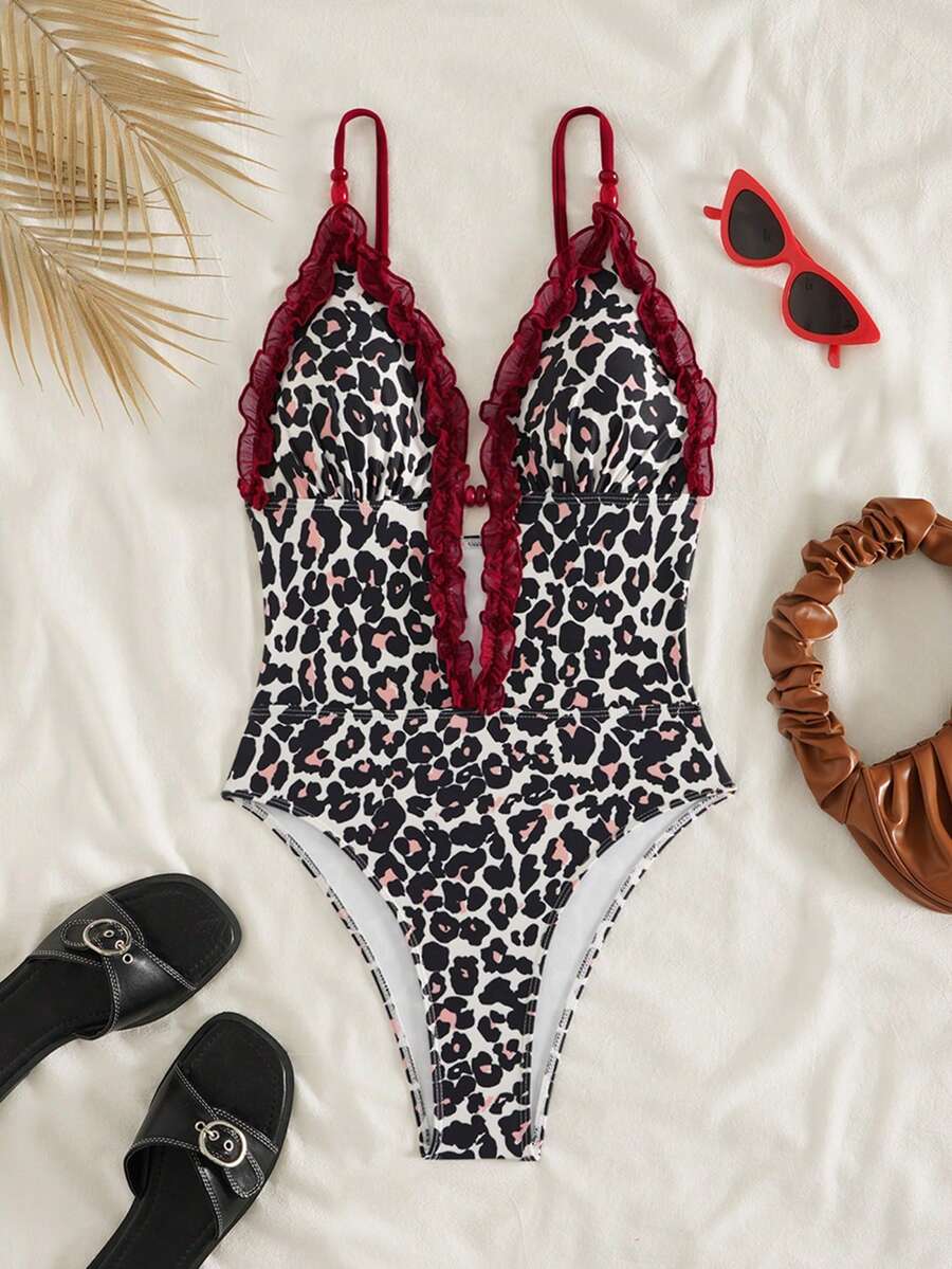 Ruffle Trim Jednodelni Kupaći Kostim Bikini