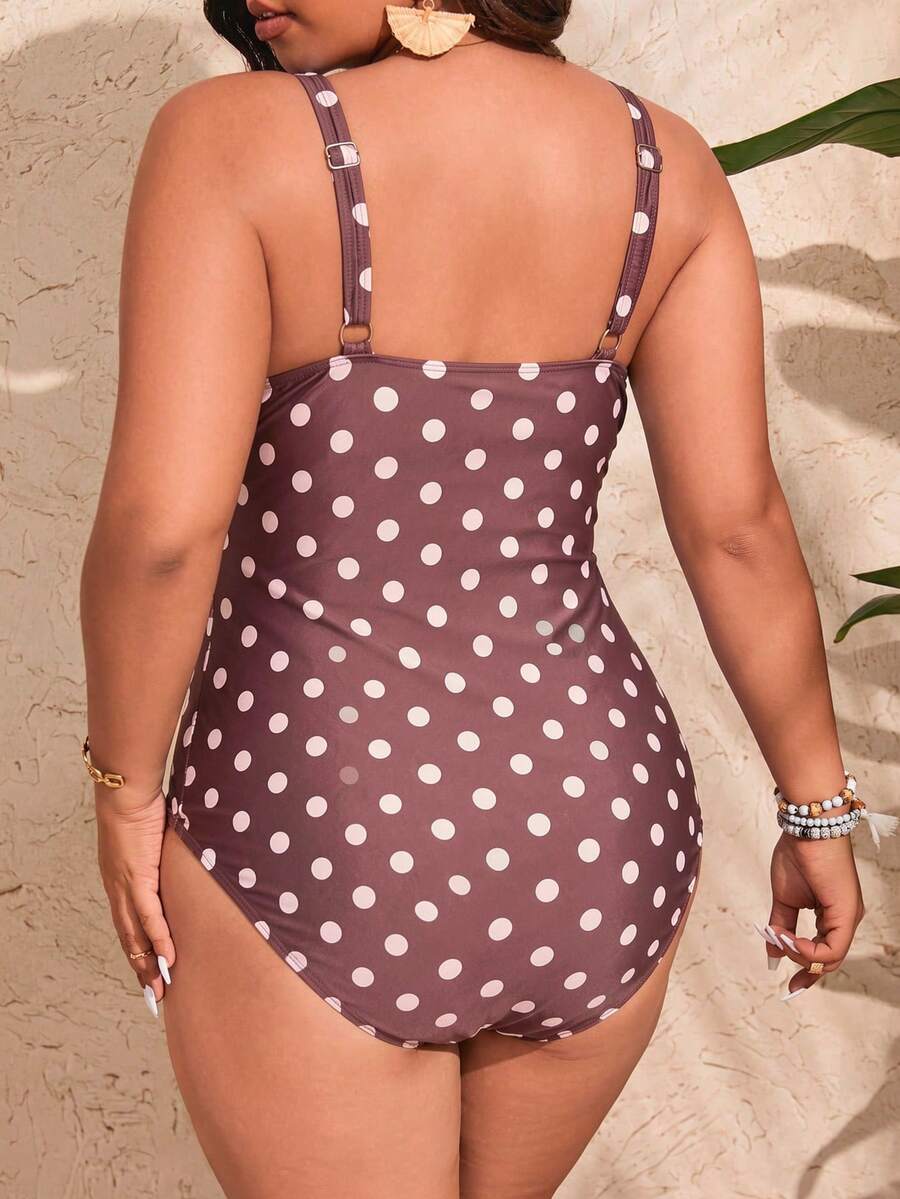 Jednobojni jednodelni kupaći kostim za žene plus size sa nabranim detaljima