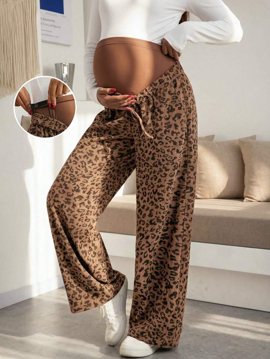 Trudničke pantalone sa leopard printom, elastične, širokih nogavica, visokog struka
