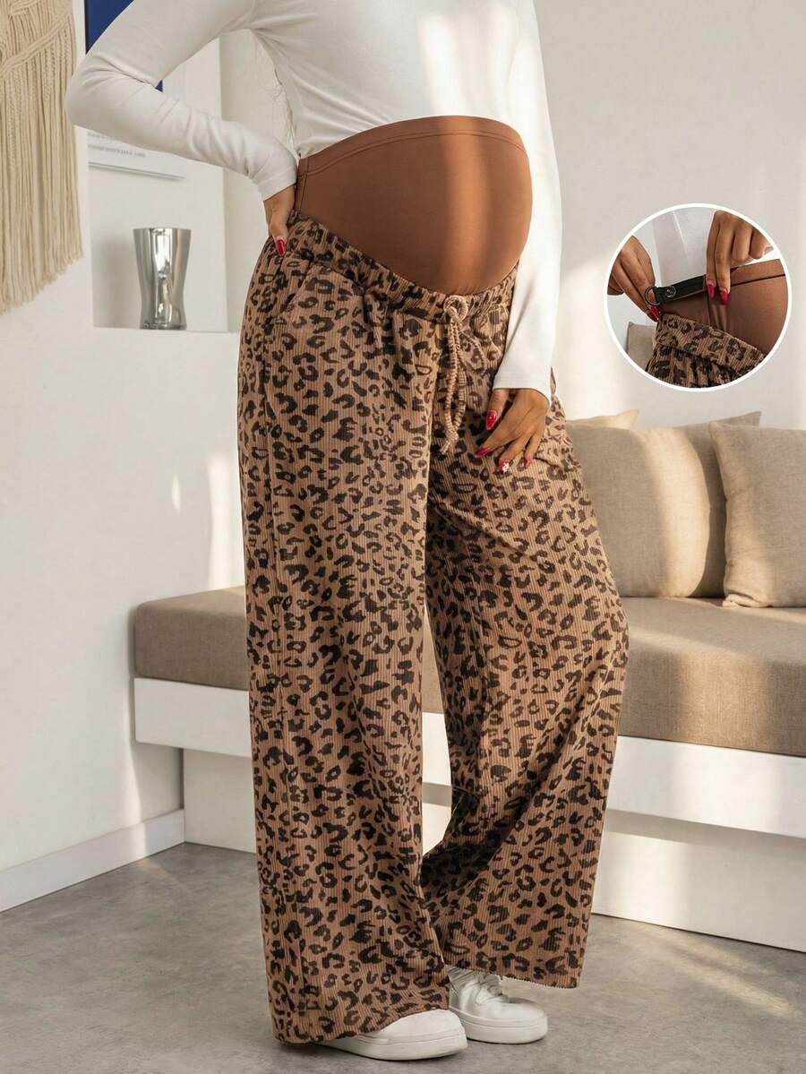 Trudničke pantalone sa leopard printom, elastične, širokih nogavica, visokog struka