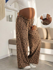 Trudničke pantalone sa leopard printom, elastične, širokih nogavica, visokog struka