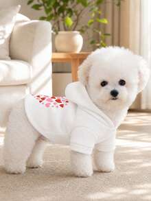 1pc Pet Clothes Dog Cat Apparel Clothing Small Dog Puppy Cute Spring Autumn Comfortable Sweatshirt Series Love-Filled White Plain Sweatshirt