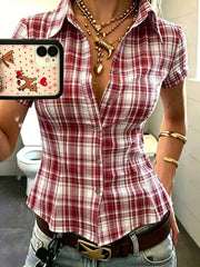 INAWLY Women's Polo Collar Short Sleeve Fitted Shirt