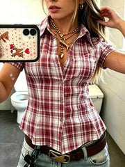 INAWLY Women's Polo Collar Short Sleeve Fitted Shirt