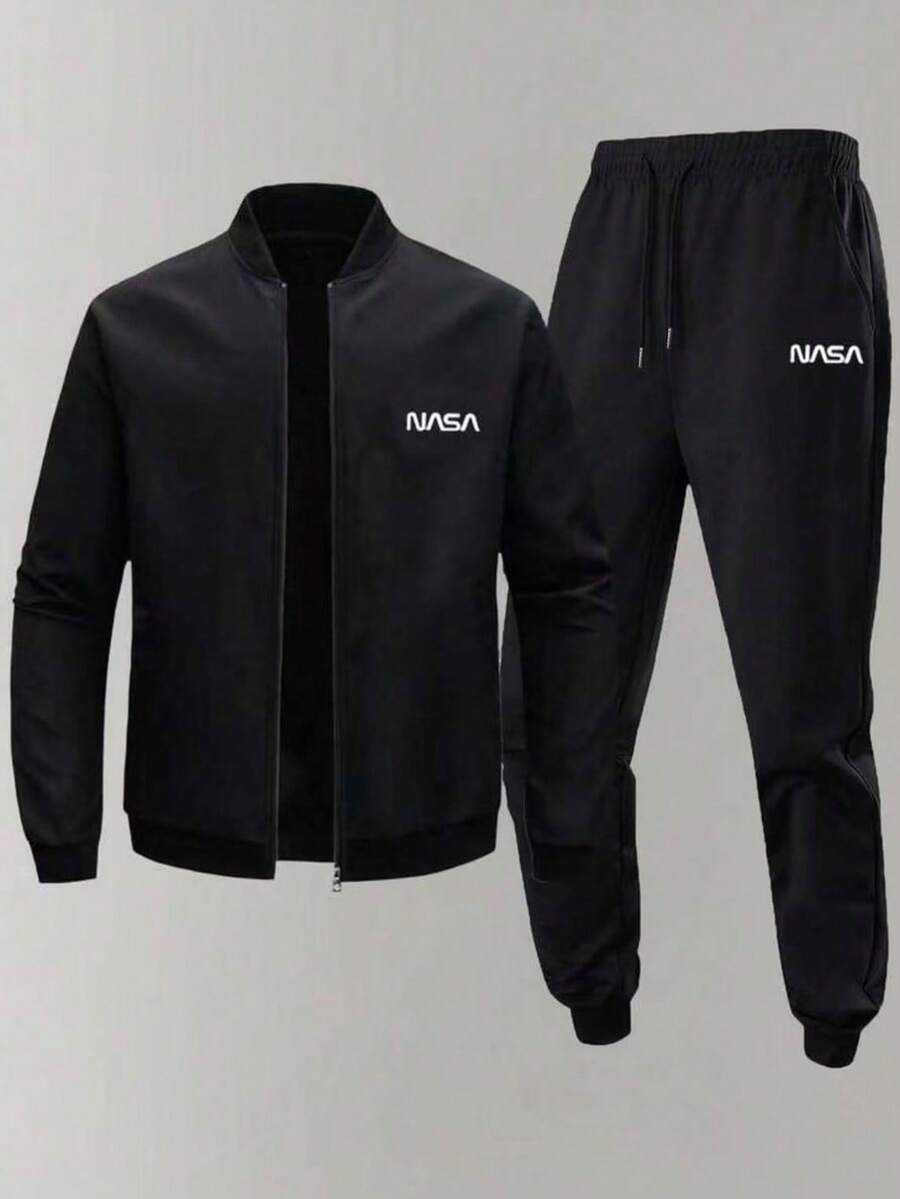 Muški jesenji/zimski komplet sa jaknom dugih rukava sa printom i suženim pantalonama sa pertlom u struku