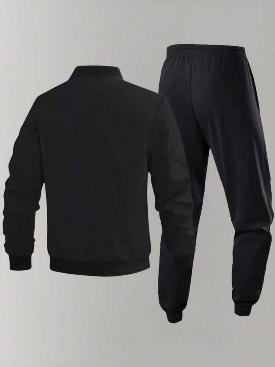 Muški jesenji/zimski komplet sa jaknom dugih rukava sa printom i suženim pantalonama sa pertlom u struku