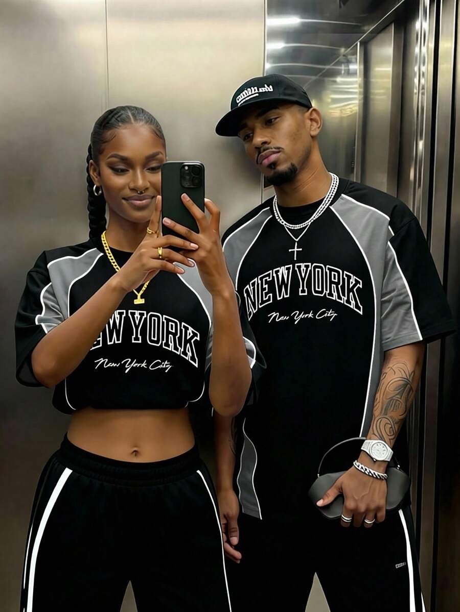 EMRG Muški crno-beli streetwear sportski dres sa New York City printom