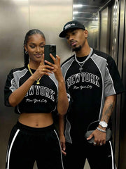 EMRG Muški crno-beli streetwear sportski dres sa New York City printom