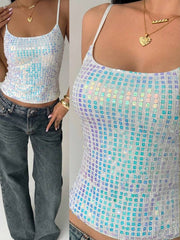 Aloruh Women's New Lace & Sequin Splice Sexy Camisole, Streetwear
