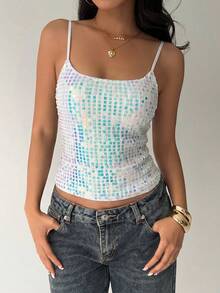 Aloruh Women's New Lace & Sequin Splice Sexy Camisole, Streetwear