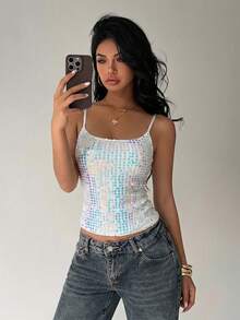 Aloruh Women's New Lace & Sequin Splice Sexy Camisole, Streetwear