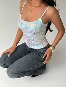 Aloruh Women's New Lace & Sequin Splice Sexy Camisole, Streetwear