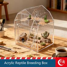 TX 8.81*6.8*6.02 Inch Jumping Spider Terrarium, High Transparency Acrylic House-Shaped Tank, Layered Landscape Design, Suitable For Geckos, Reptiles, Tarantulas And Amphibians. Home Decor, Desktop Small Landscape Display Box, Suitable For Humid And Dry Environments, Magnetic Front Opening Door To Prevent Larvae Escape, Multi-Sided Ventilation, With Window, Comes With Acrylic Ladder.