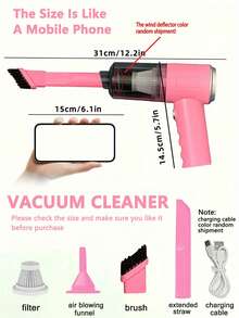 Car Wireless Vacuum Cleaner, Multifunctional Handheld Portable Wireless Vacuum Cleaner With Brush Head, Washable Filter, Rechargeable, Powerful Suction, Suitable For Car, Home, Office, Pets, Dry And Wet Use, Anti-Tangle