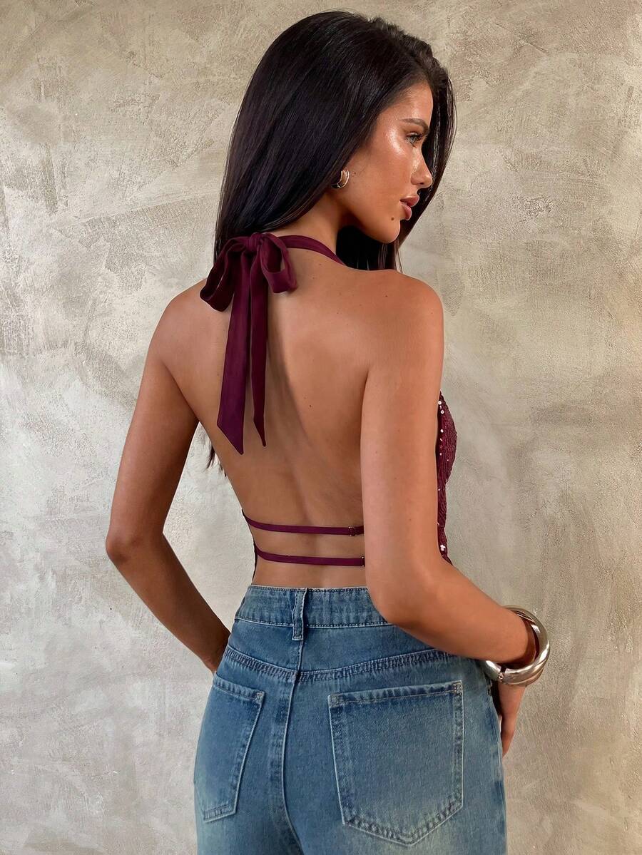 Halter Top Bez Leđa sa Šljokicama