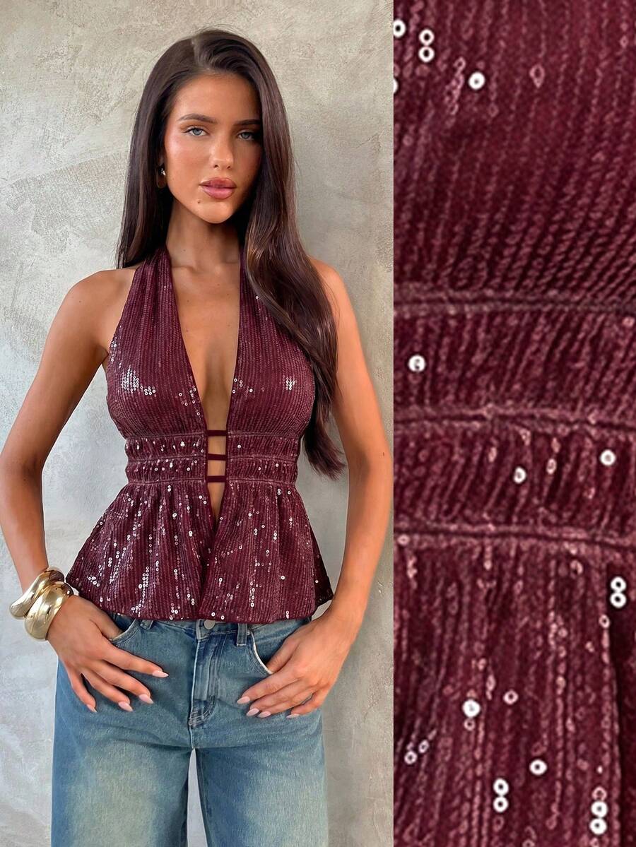 Halter Top Bez Leđa sa Šljokicama