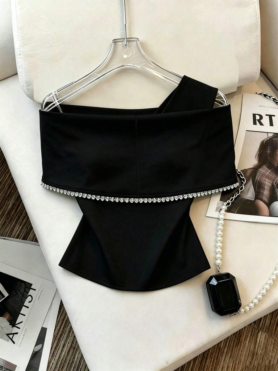 Ženski elegantni top sa kristalima i velikom mašnom