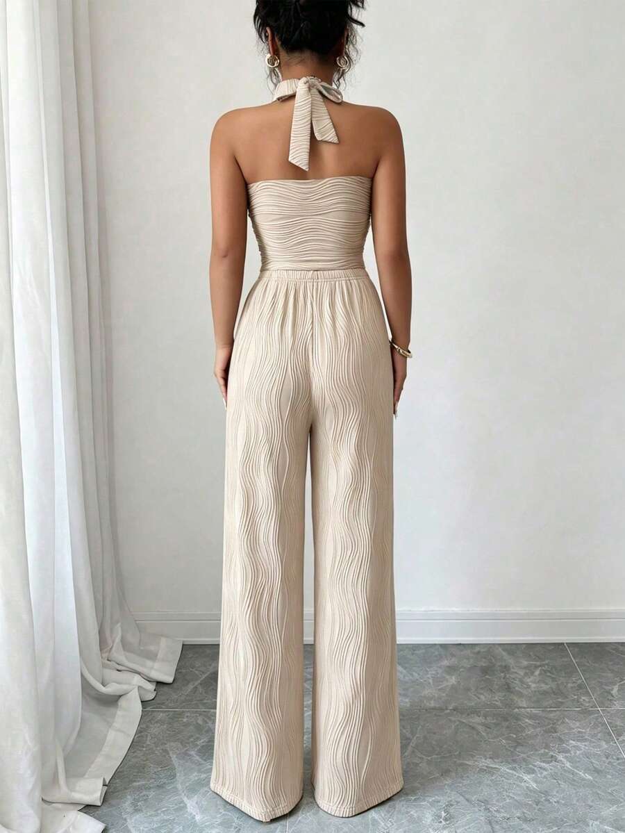 Ženski set  Metalni Cvietni Dekor Crop Top  + pantalone