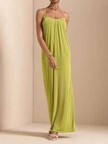 Vesra Women's Solid Color Halter Neck Backless Elegant Flare Long Dress