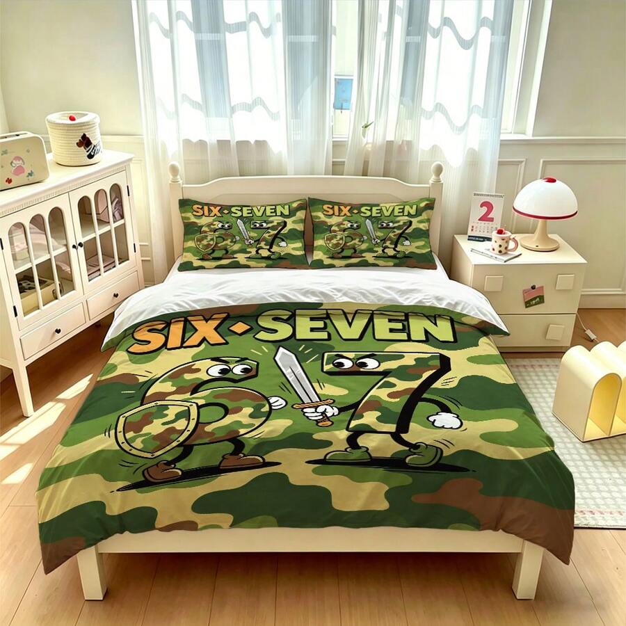 Six Seven plavi komplet posteljine od 3 dela, 6&7 print: 1 navlaka za jorgan + 2 jastučnice (punjenje nije uključeno)