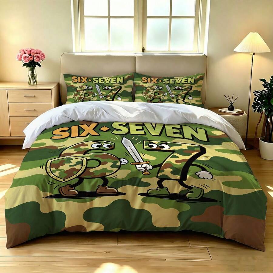 Six Seven plavi komplet posteljine od 3 dela, 6&7 print: 1 navlaka za jorgan + 2 jastučnice (punjenje nije uključeno)