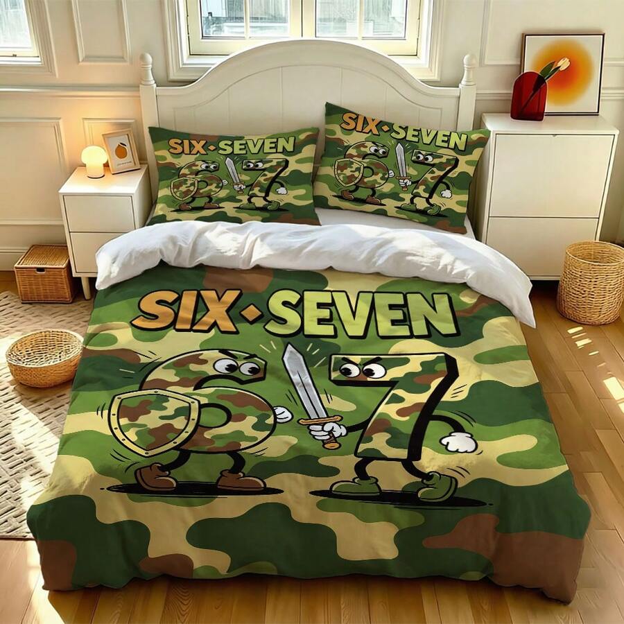 Six Seven plavi komplet posteljine od 3 dela, 6&7 print: 1 navlaka za jorgan + 2 jastučnice (punjenje nije uključeno)