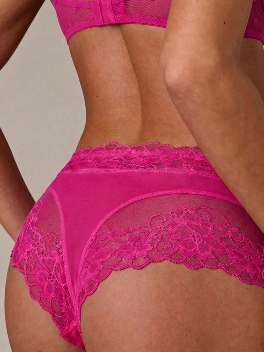 Ženske jednobojne bikini gaćice sa čipkastim umetkom