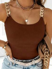 NostaNoir Women Chain Decorated Ribbed Slim Fit Cami Top Summer