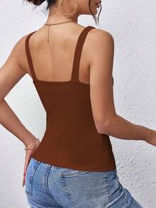 NostaNoir Women Chain Decorated Ribbed Slim Fit Cami Top Summer