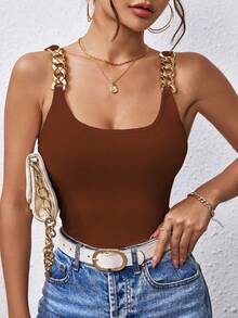 NostaNoir Women Chain Decorated Ribbed Slim Fit Cami Top Summer