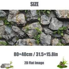 Stone With Green Moss, Aquarium Background Painting, Aquarium Background Sticker, Reptile Terrarium Background Sticker, Self-Adhesive Front, Aquarium Landscape Decoration, Aquarium Ornament