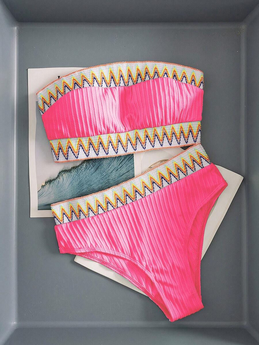 Ženski Patchwork Bandeau Bikini Set